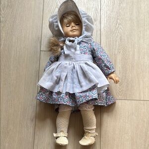 Vintage American Girl Kirsten Doll in Blue with White Apron and Bonnet